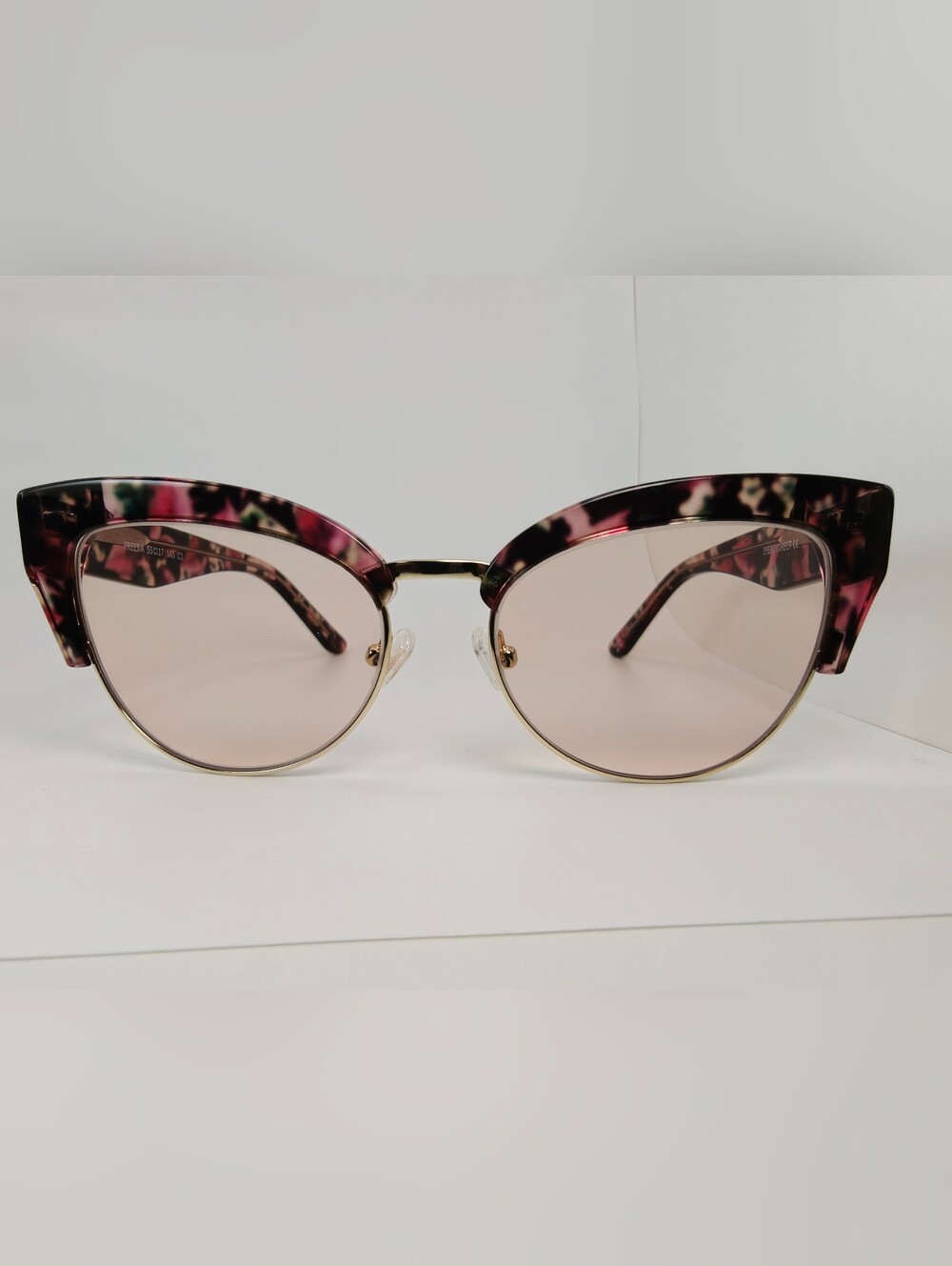 Freesia. Cat-Eye Gold Pink Tortoiseshell Frame. Bold Pastels